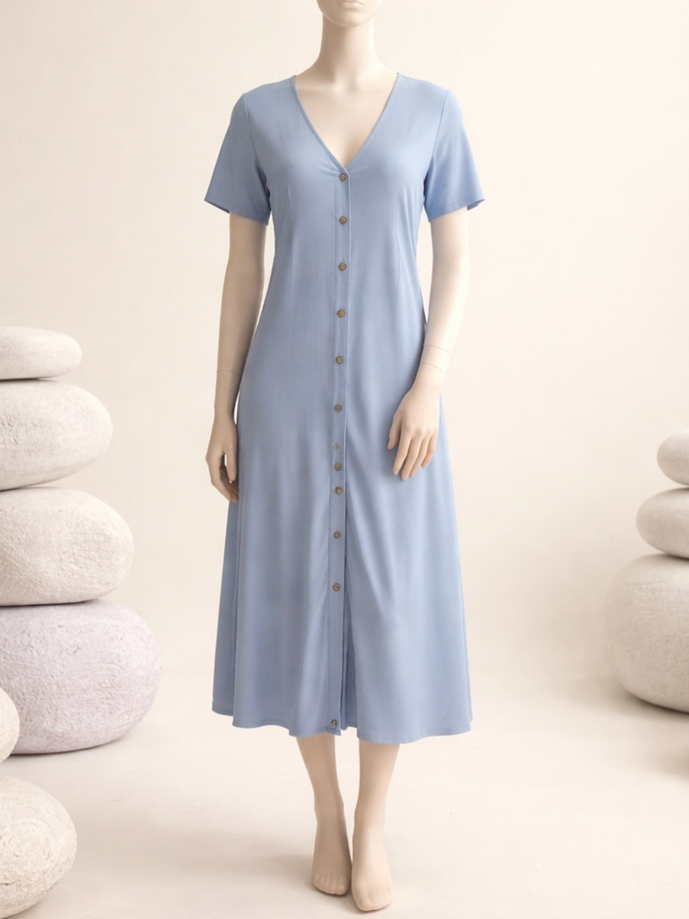 Manydress Light Blue Dress Top with V-Back Detail